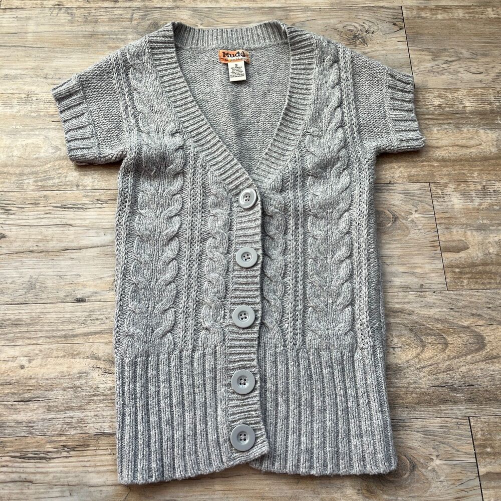 Y2K Vintage Sweater Cardigan Short Sleeve 2000s Heather Gray Knit Layer Soft S